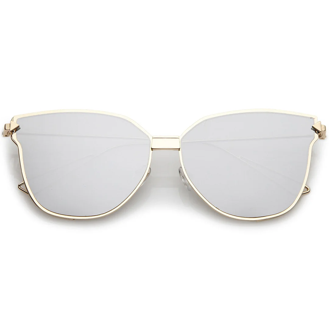 Oversize Cat Eye glasses With Mirrored Flat Lens And Wire Arms 59mm