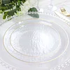 10 Pack | Clear Hammered 7" Round Plastic Dessert Appetizer Plates With Gold Rim, Disposable Salad Party Plate