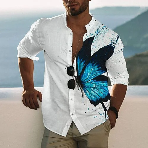 Men's Lapel Casual Butterfly Print Shirt