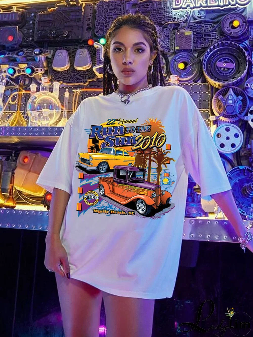 Gothic print Round Neck loose short sleeves t-shirt