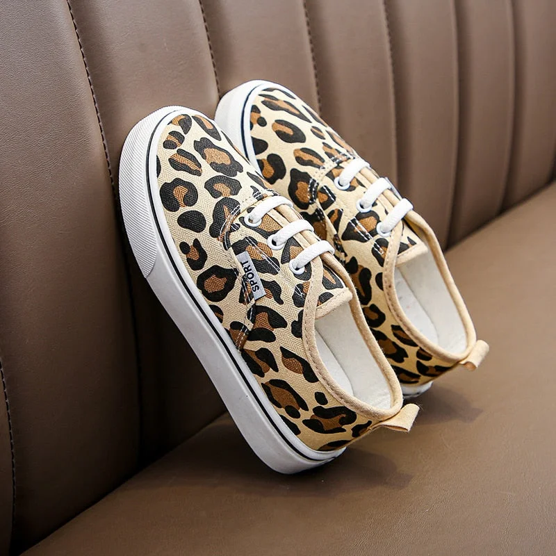 Children Canvas Shoes Fashion Classic Simple Soft Comfortable Boys Sneakers Girls Casual Shoes Children Skate Shoes Leopard New