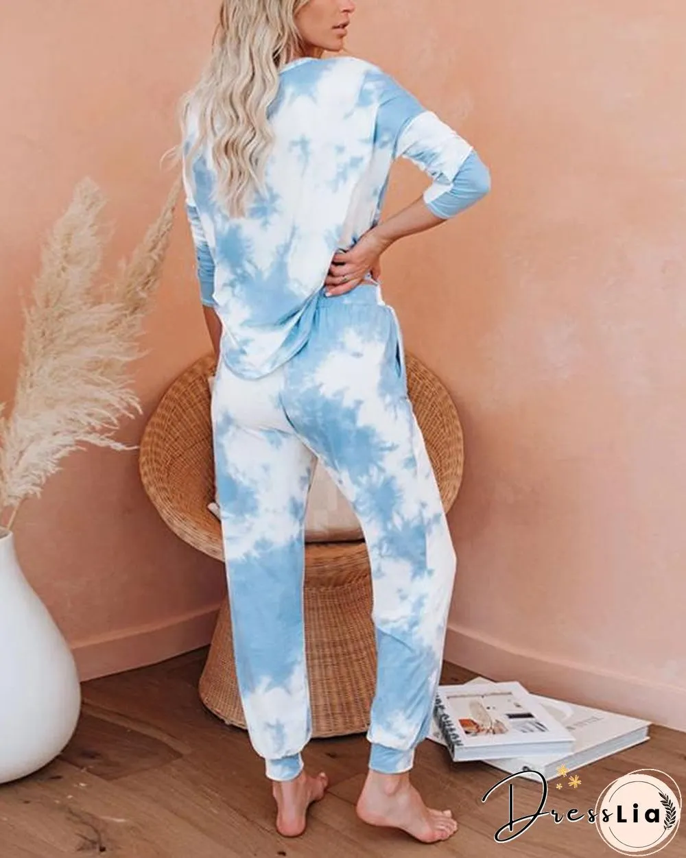 Casual Tie-dye Long Sleeve Two-Piece Suit