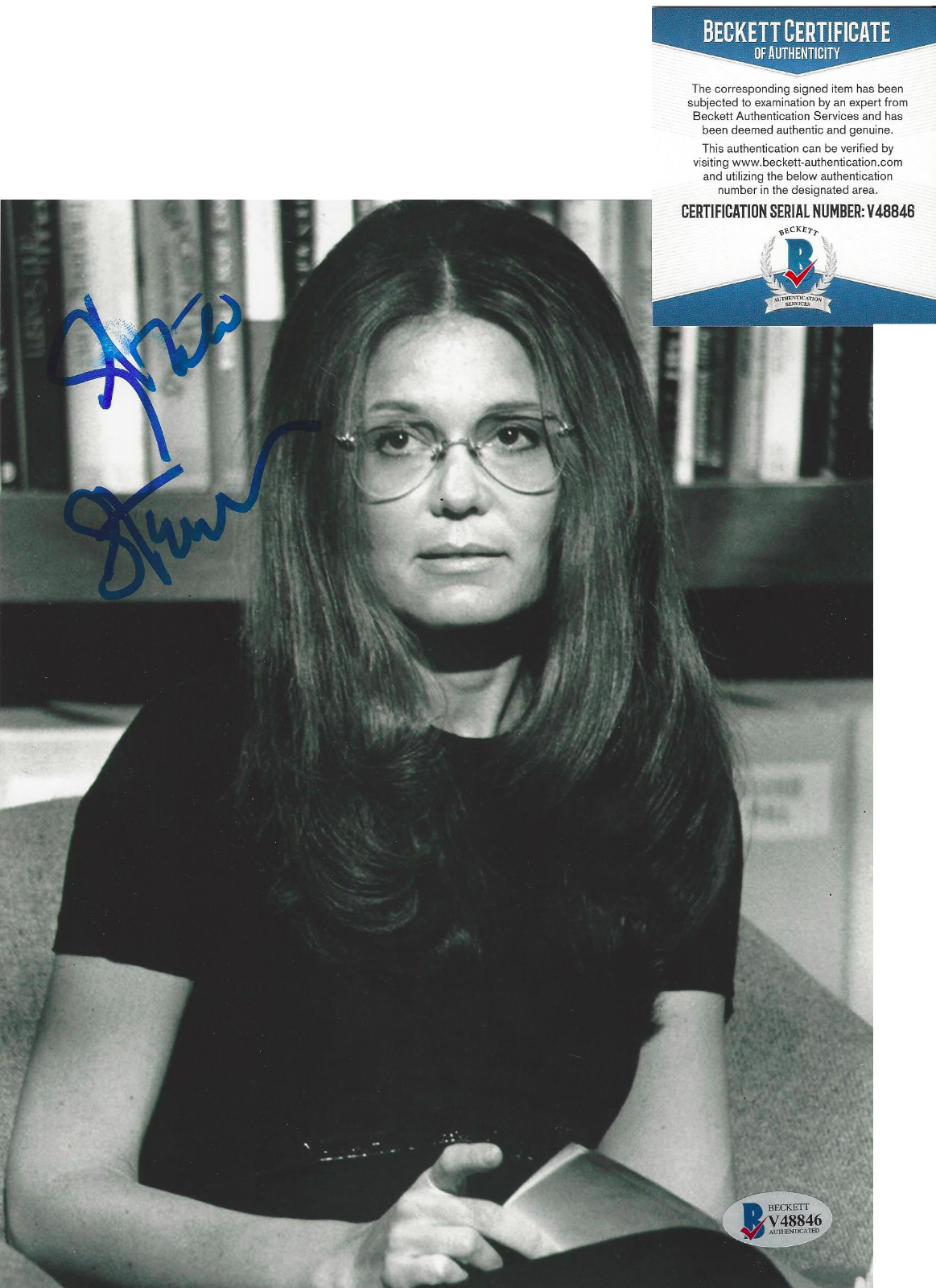 GLORIA STEINEM FEMINIST POLITICAL ICON SIGNED 8x10 Photo Poster painting 4 PROOF BECKETT COA BAS