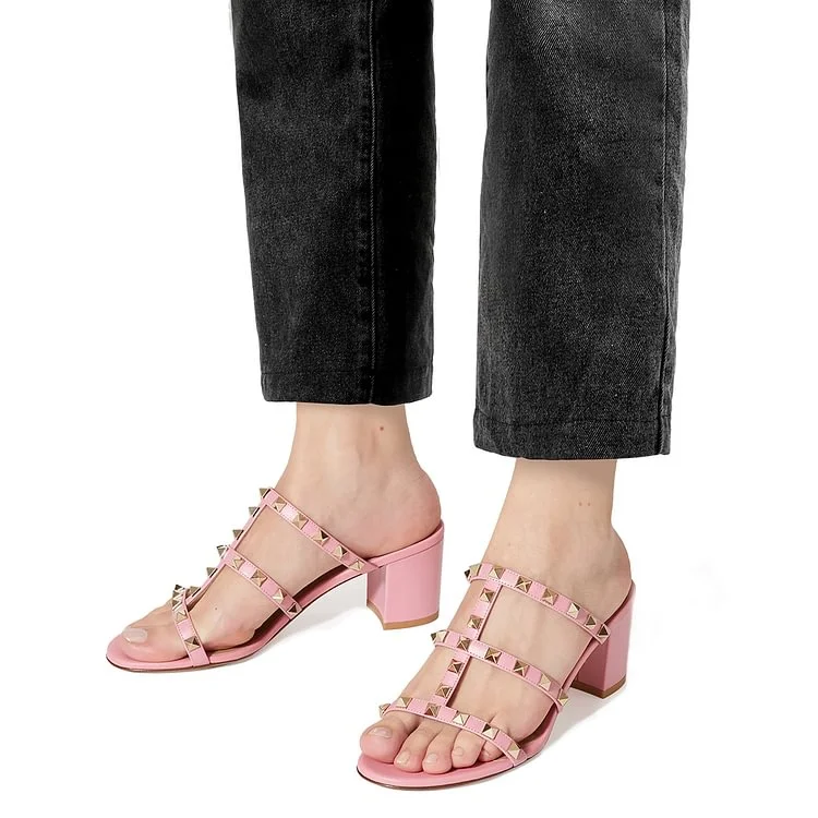 60mm Women's Block Slippers Party Daily Summer Rivets Sandals Shoes