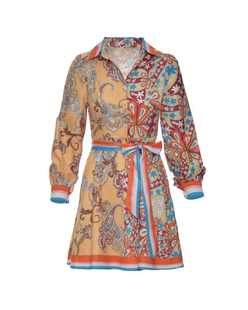 Classic Long Sleeve Printed A-Line Dress