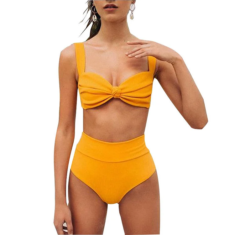 Solid Color High Waist Bikini Swimsuit