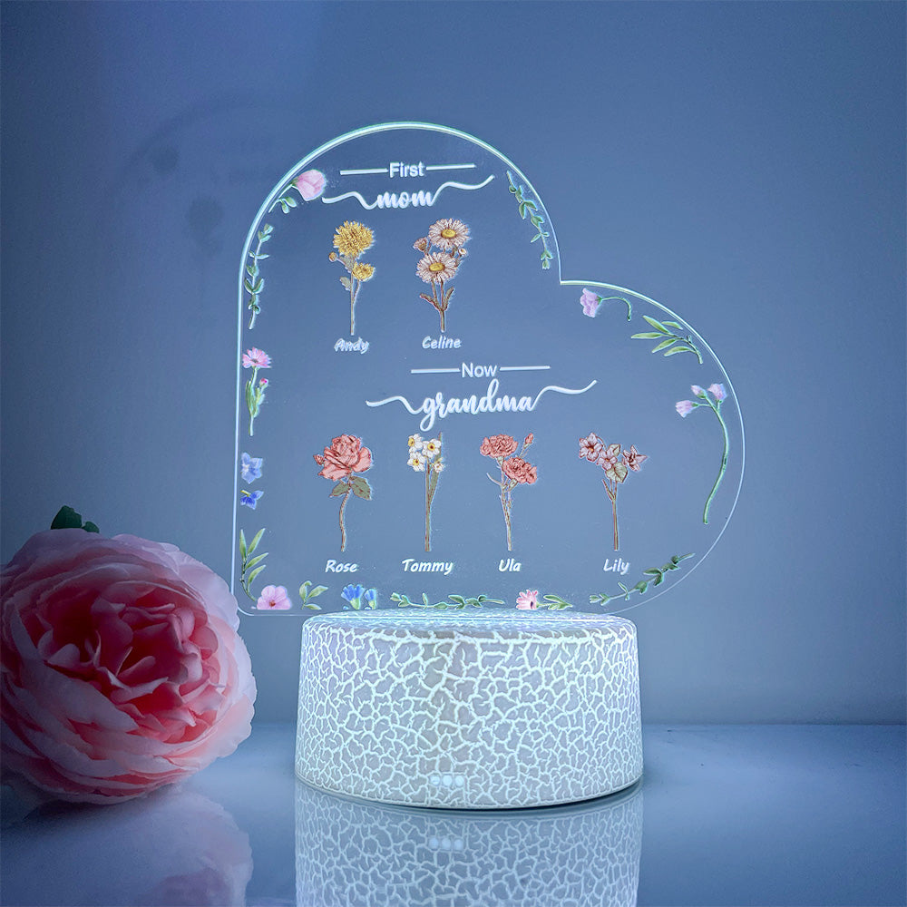 Loveyoufancy Birth Month Flower Personalized LED Light, First Mom Now Grandma