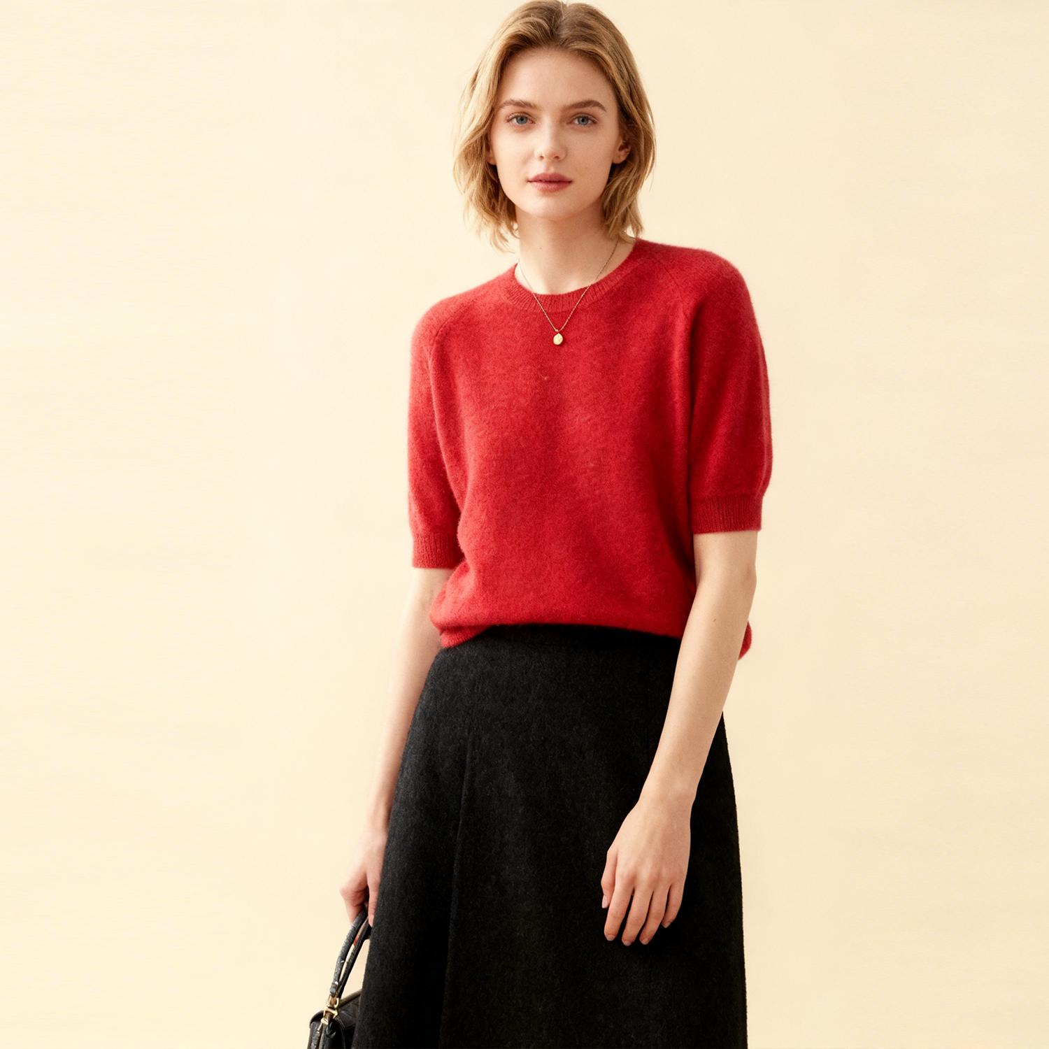Short Puff Sleeves Women's Cashmere Sweater REAL SILK LIFE