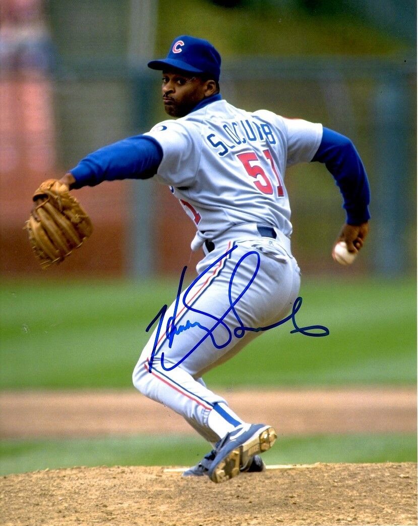 Signed 8x10 HEATHCLIFF SLOCUMB Chicago Cubs Autographed Photo Poster painting - COA