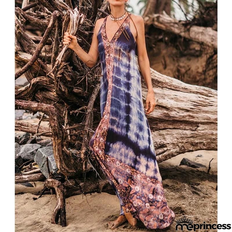 Sexy deep v neck backless cool vacation dress