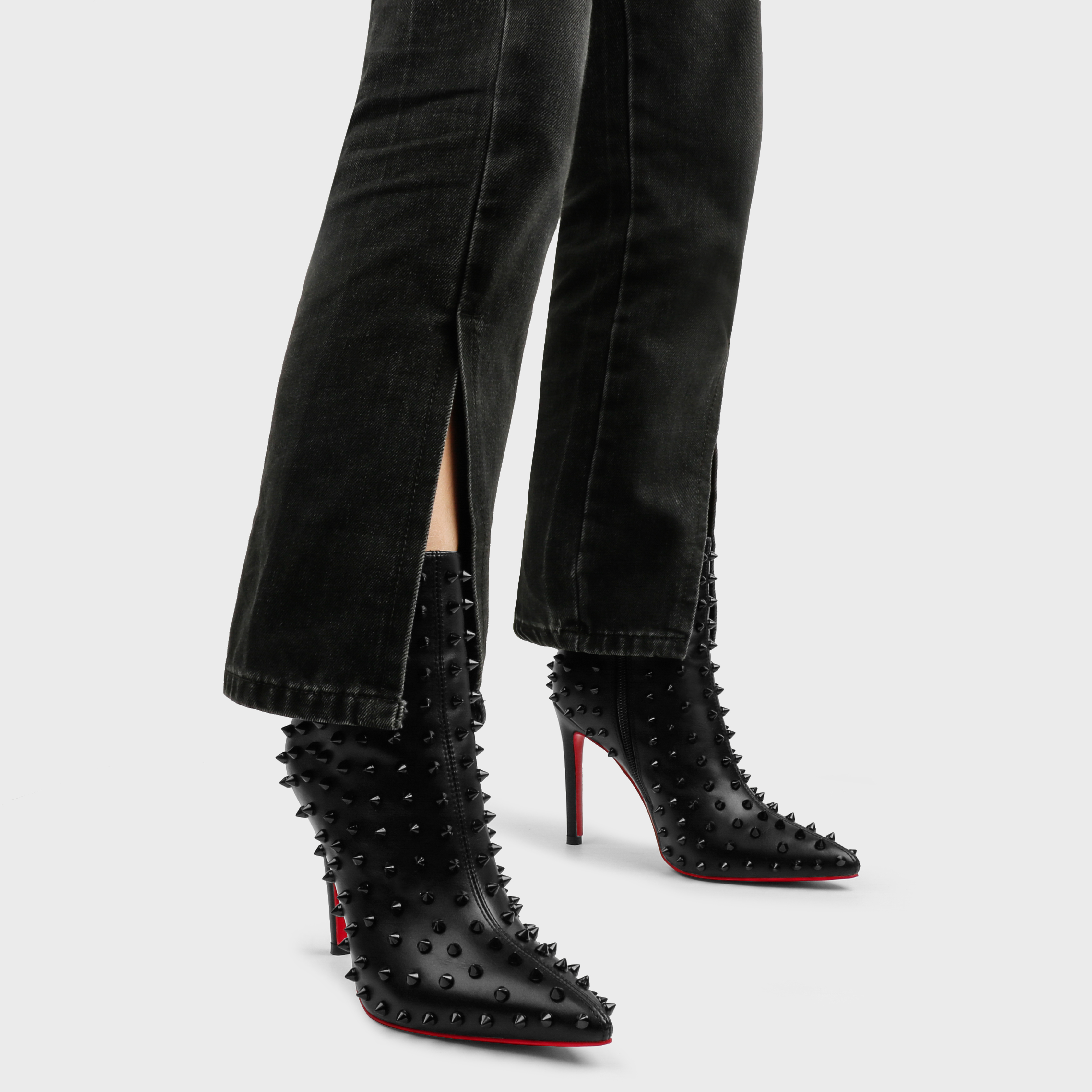 3.94" /4.72" Women's Ankle Boots Red Bottom Shoes Rivet  Closed Pointed Toe Stilettos Booties-MERUMOTE