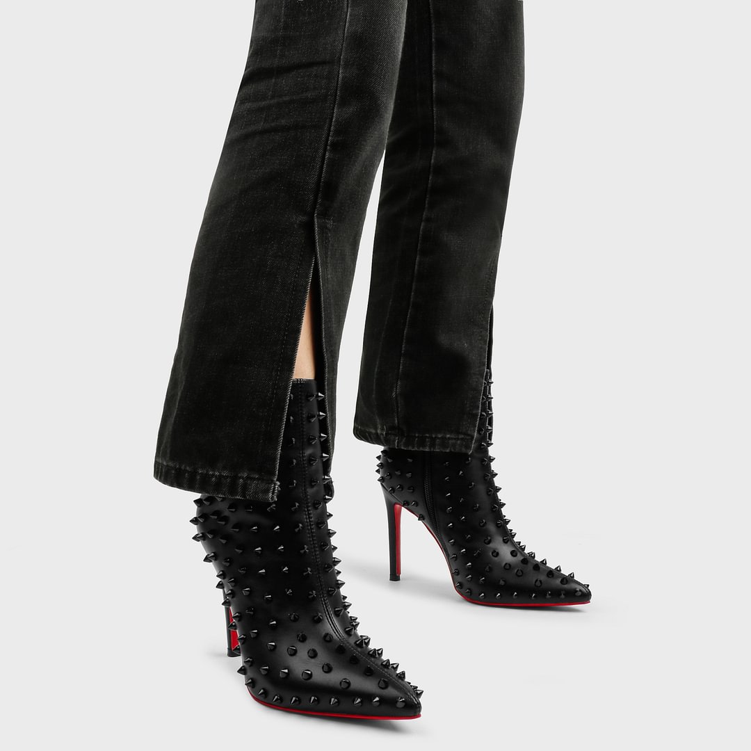 3.94" /4.72" Women's Ankle Boots Red Bottom Shoes Rivet  Closed Pointed Toe Stilettos Booties-MERUMOTE