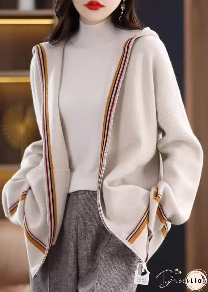 Women Camel Pockets Cashmere Hooded Cardigans Fall