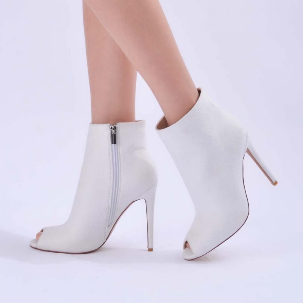White Leather Booties Stiletto Heel Spring Wedding Ankle Boots