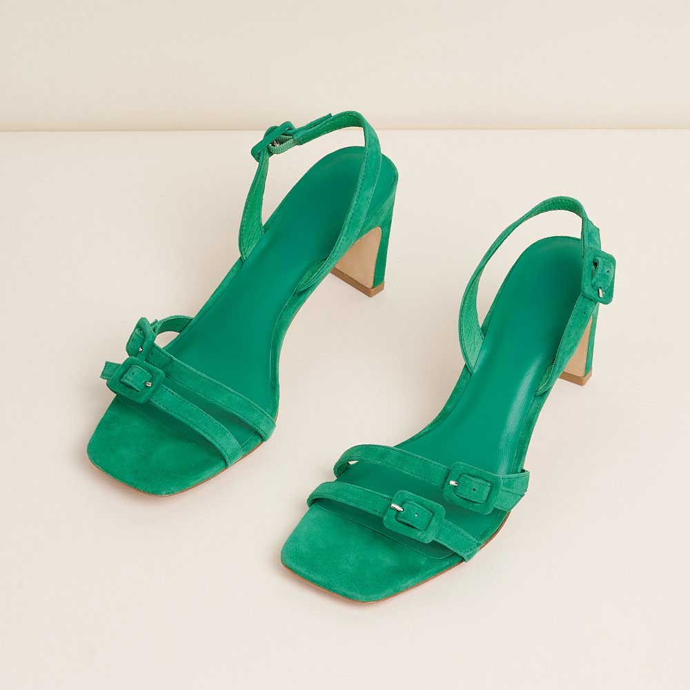 Faux Suede Vegan leather Insole Ankle Strappy Heel Sandals in Green  Nicepairs