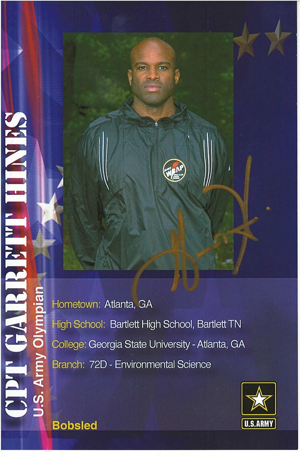 GARRETT HINES 2002 SILVER MEDALIST OLYMPIC BOBSLED TEAM RARE SIGNED Photo Poster painting