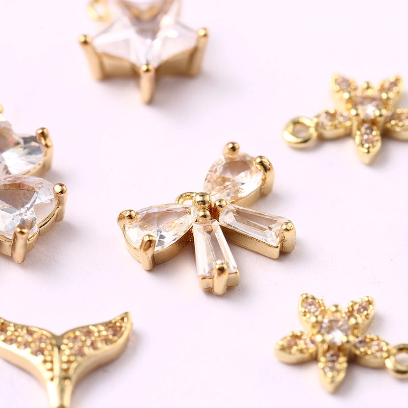 5 PCS/Package 15*25mm Metal Zircon Star Leaves Flower Jewelry Accessories Pendant