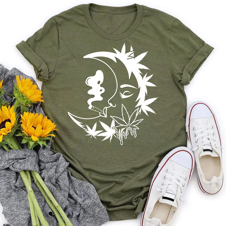 Smoking moon sun and moon T-shirt Tee -05345#537777