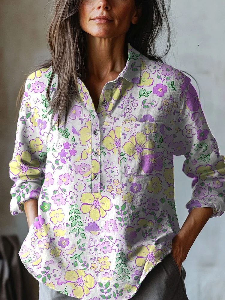 Women's   Mardi Gras  Art Print Casual Cotton And Linen Shirt