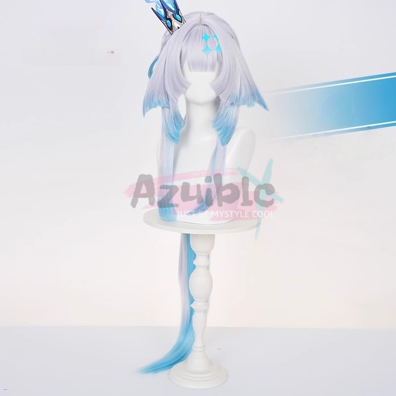 Azuiblc 崩壊スターレイル ケリュドラ ウィッグ 銀青グラデ100cm 高温