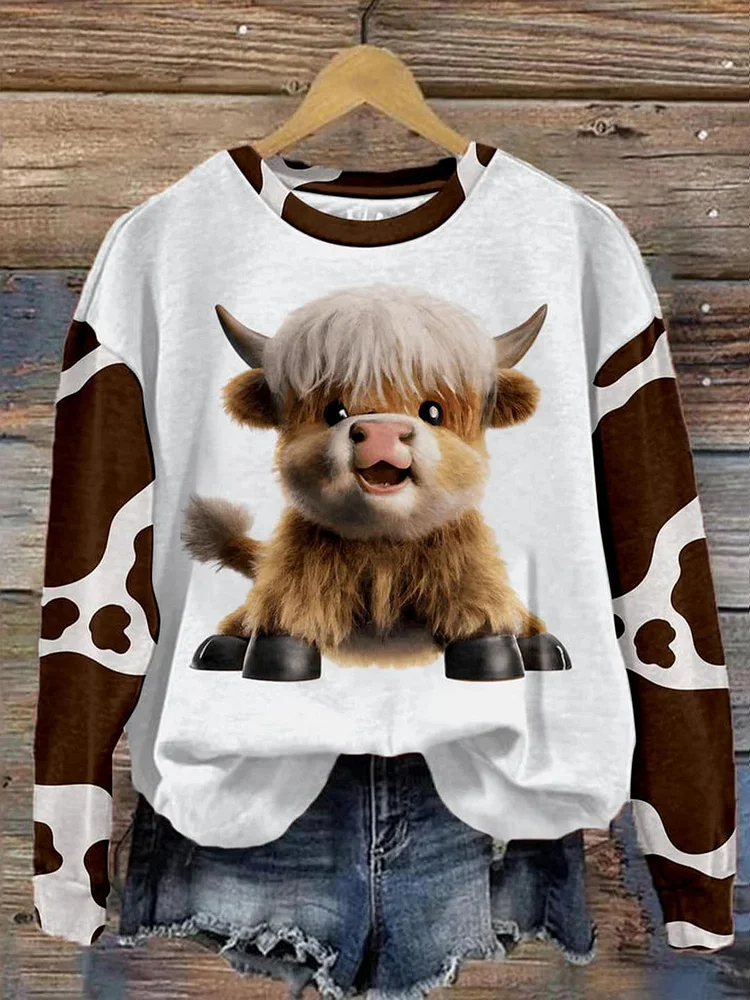 Women's Cute Highland Cattle Cow Pattern Print Sweatshirt