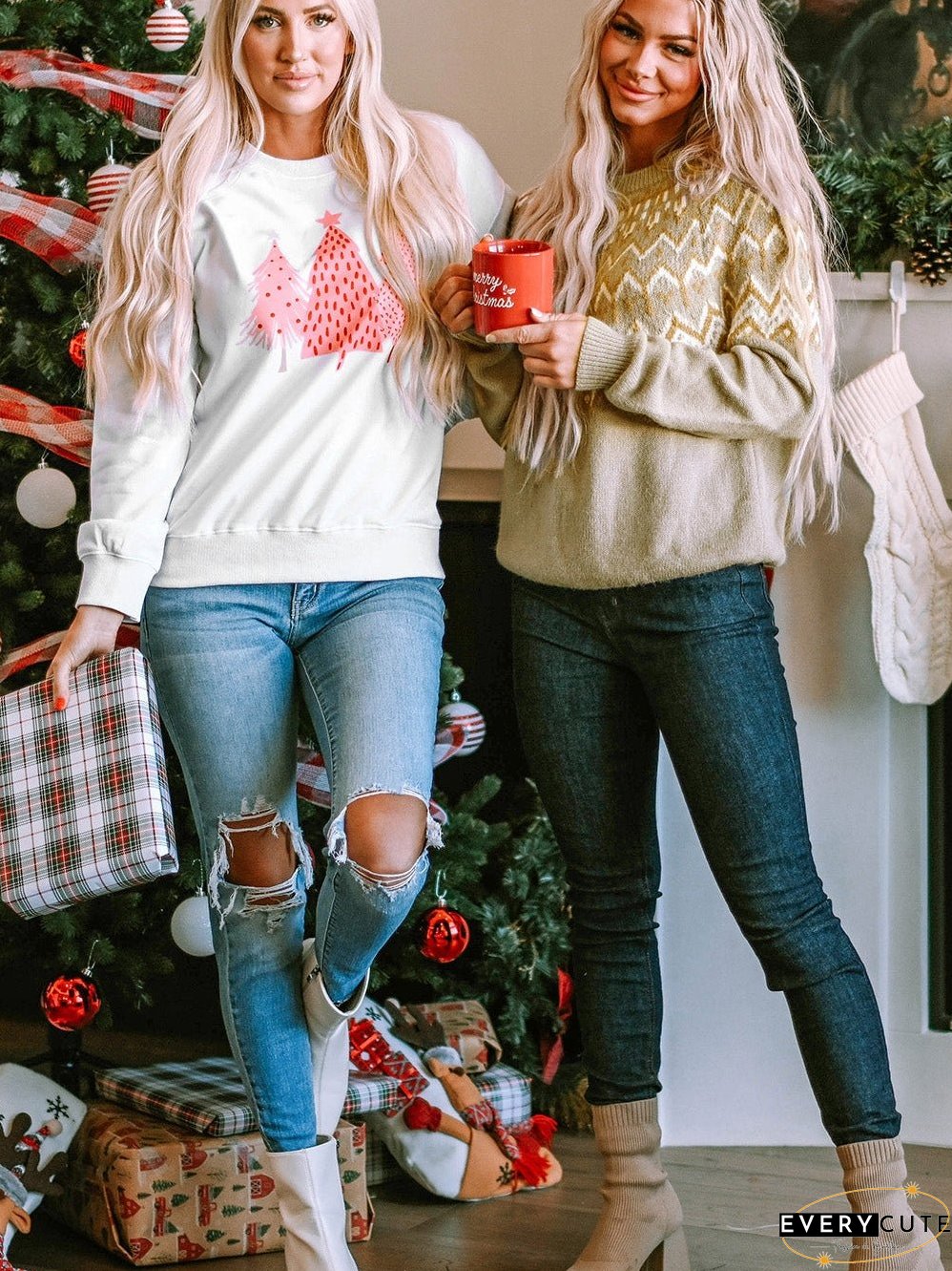 Cozy Gray Geometric Knit Round Neck Sweater