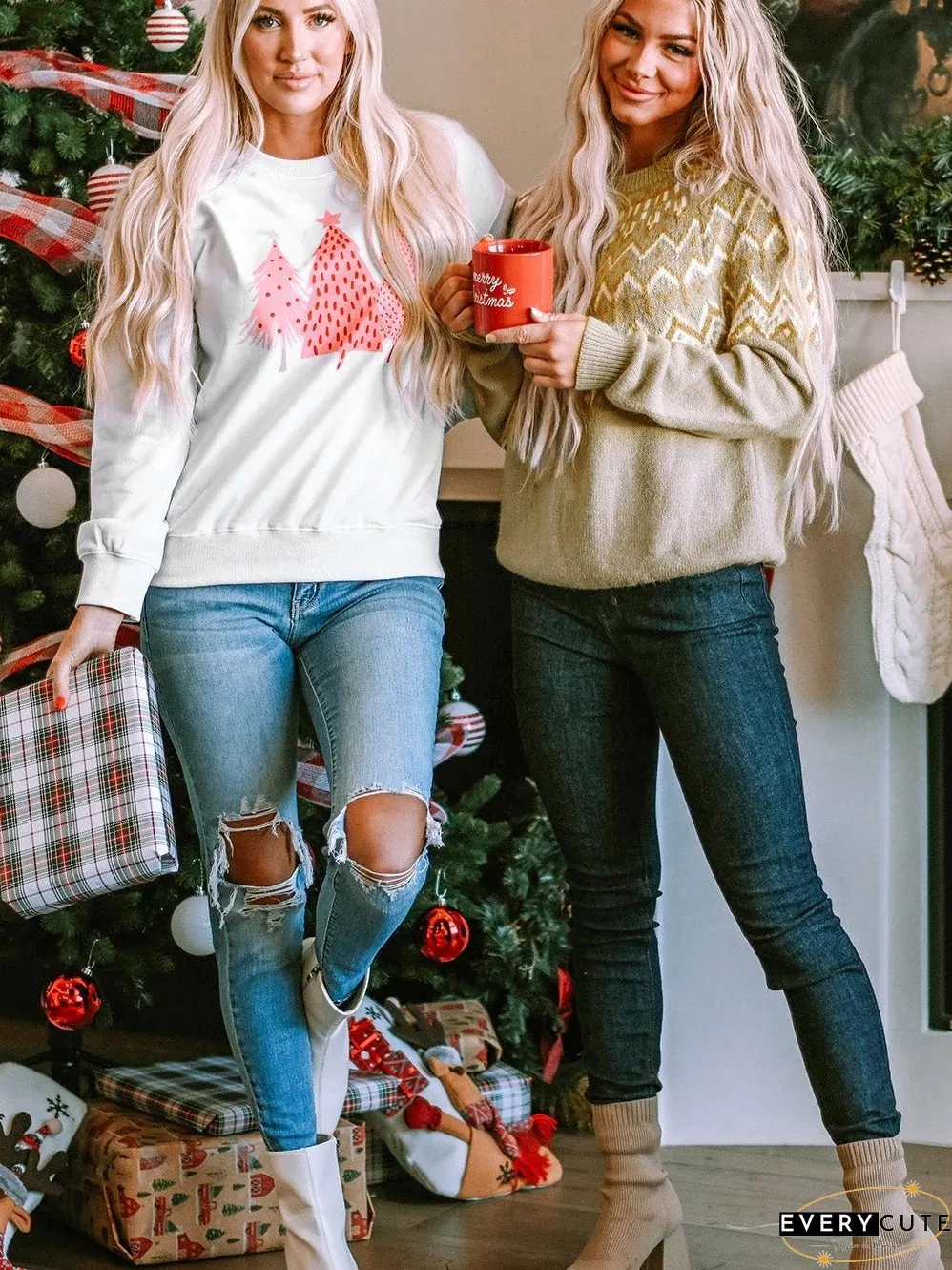 Cozy Gray Geometric Knit Round Neck Sweater