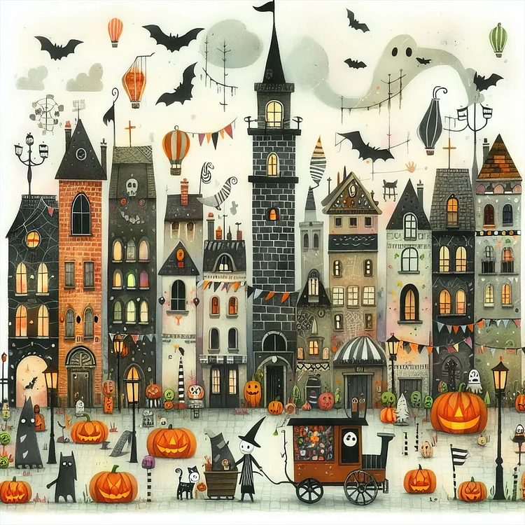 Street View Of Halloween Town 40*40CM (Canvas) Full Round Drill Diamond Painting gbfke