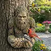 Bird Feeding Sculpture with Hidden Hang Hole Ancient Tree Bird Feeder Resin Birds Feeding Station Ornament for Patio/Backyard/Balcony