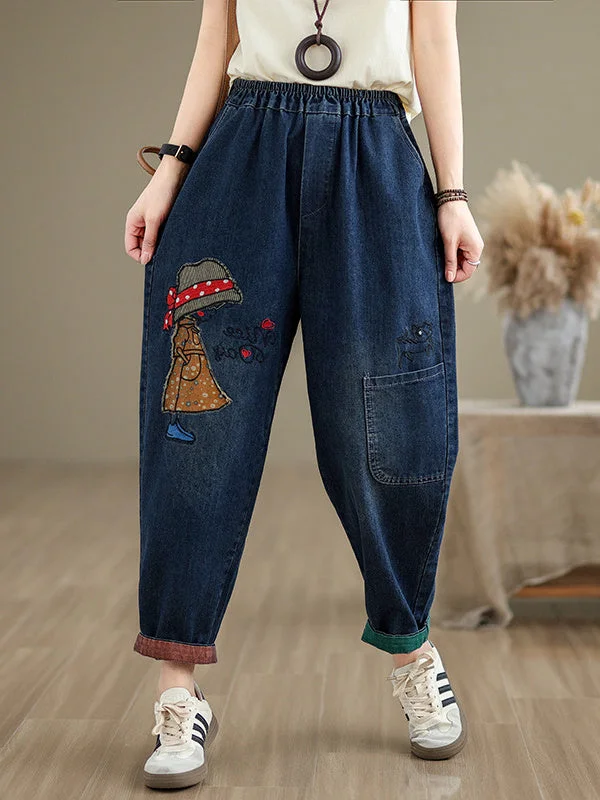 Women's Vintage Graphic Printed Pockets Jeans