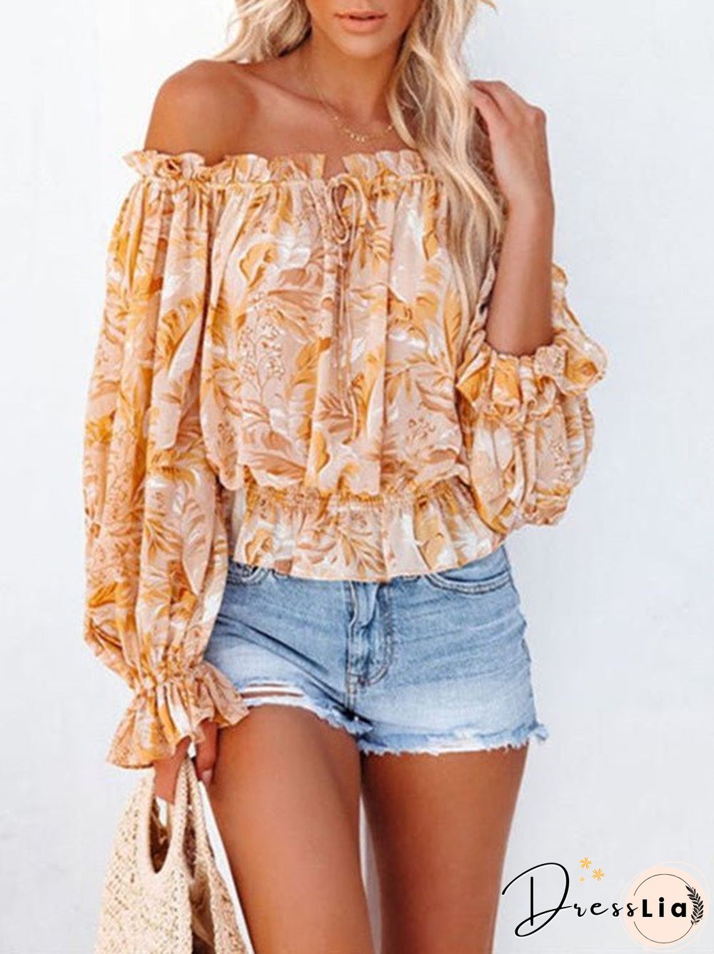 Women'S Blouses One-Shoulder Chiffon Long Sleeve Blouse