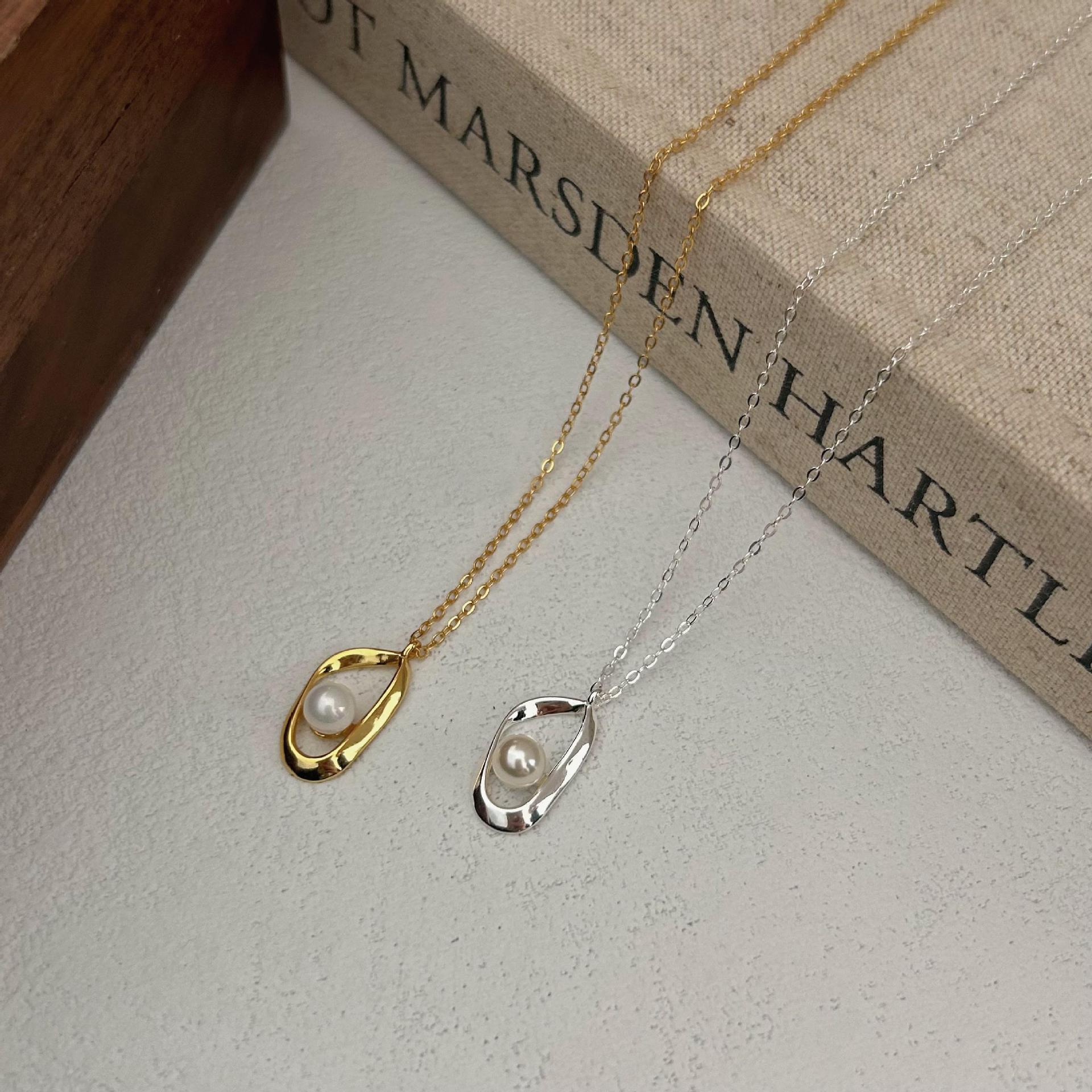 925 Sterling Silver IG Style Pearl Geometric Silver Necklaces