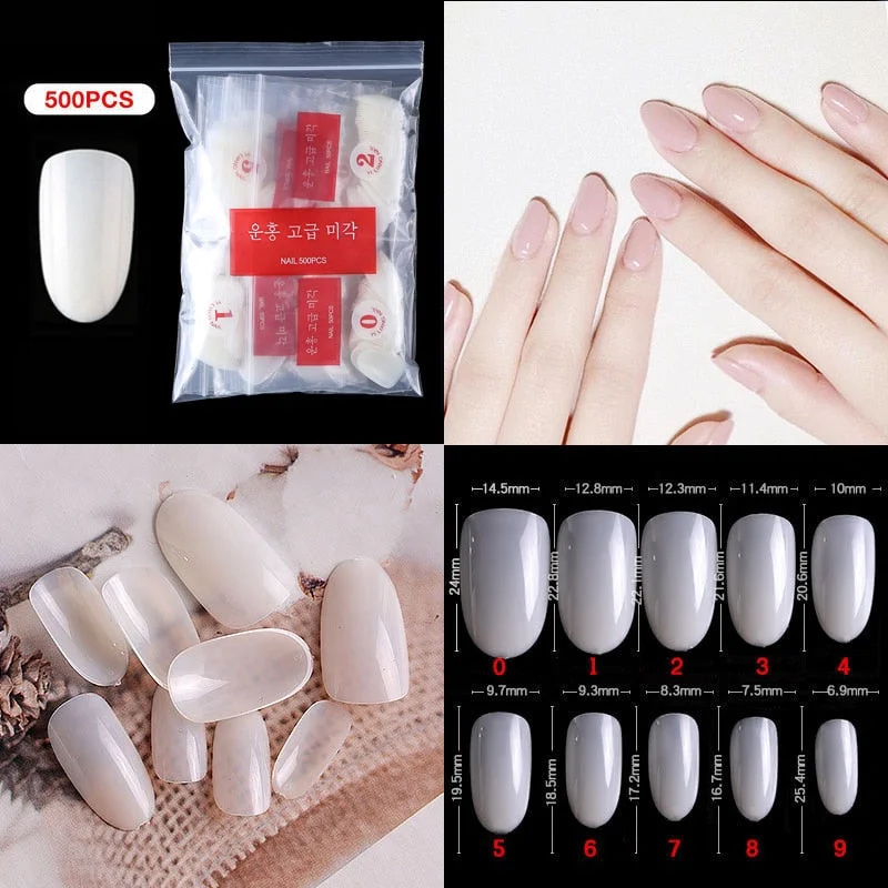 500pcs/pack Short Nails Full Cover Fake Nail Tips Long Coffin Nail Half Cover False Nails Ballerina Nail Tips Art Tips Nails-Nail Inspo