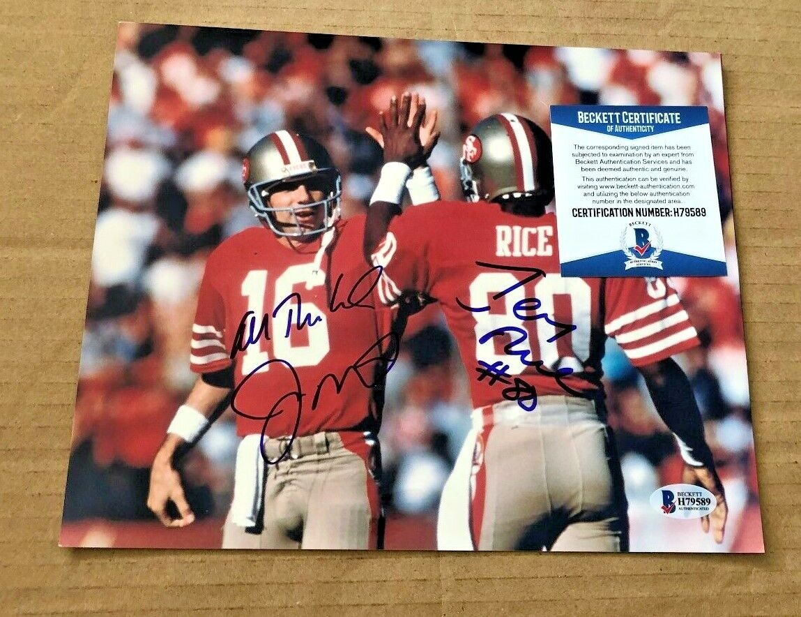 JOE MONTANA-JERRY RICE SIGNED 8X10 49ERS Photo Poster painting BECKETT CERTIFIED