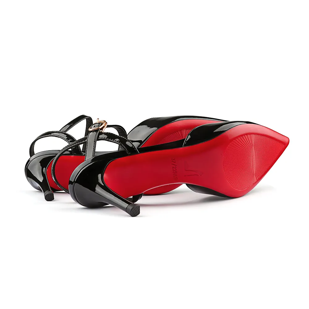 60mm/80mm Women's Kitten Heels Pumps Pointed Toe Slingback Red Bottoms Sandals-vocosishoes