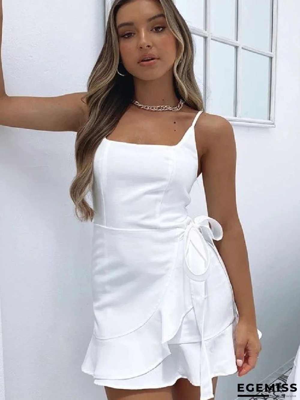 Fashion Casual Suspender Dress White Dresses | EGEMISS