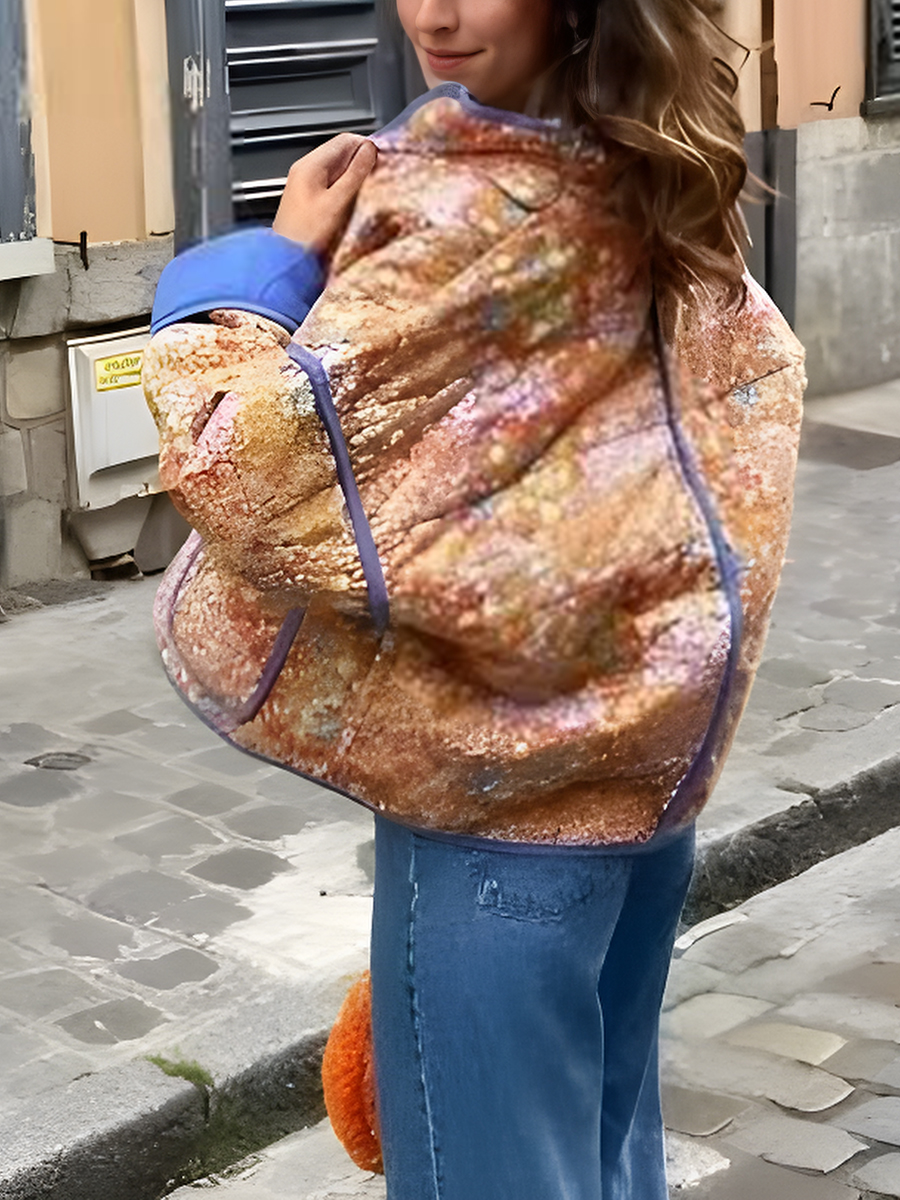 Floral Print Contrast Trim Quilted Cotton Jacket