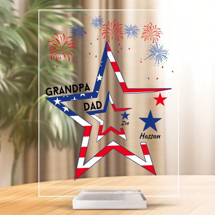 Personalized Square Acrylic Plaque-For Grandpa Stars Stripes And Dad Grandpa Plaque