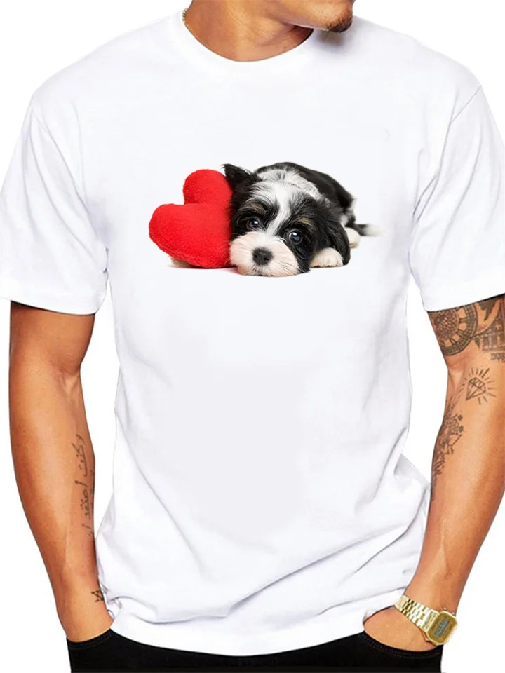 Puppy Print T-shirt Round Neck Short Sleeve S M L XL 2XL 3XL 4XL-Cosfine