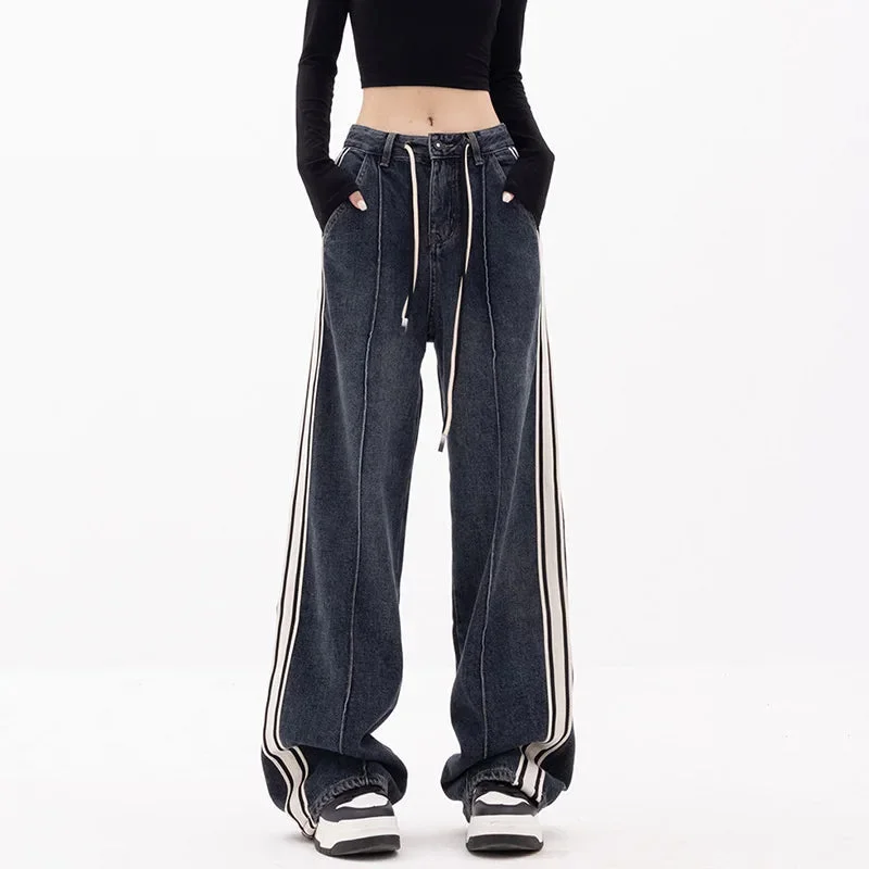 Nncharge Street Style Grunge Wide Leg Elastic Waist Straight Denim Pants Women Y2K High Waist Baggy Denim Trouser Sweatpants