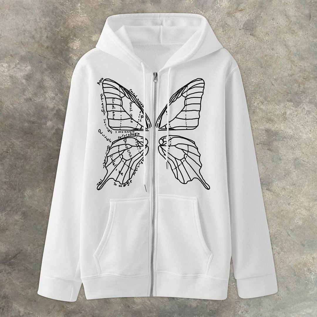 Statement Cutout Butterfly Print Zip Hoodie