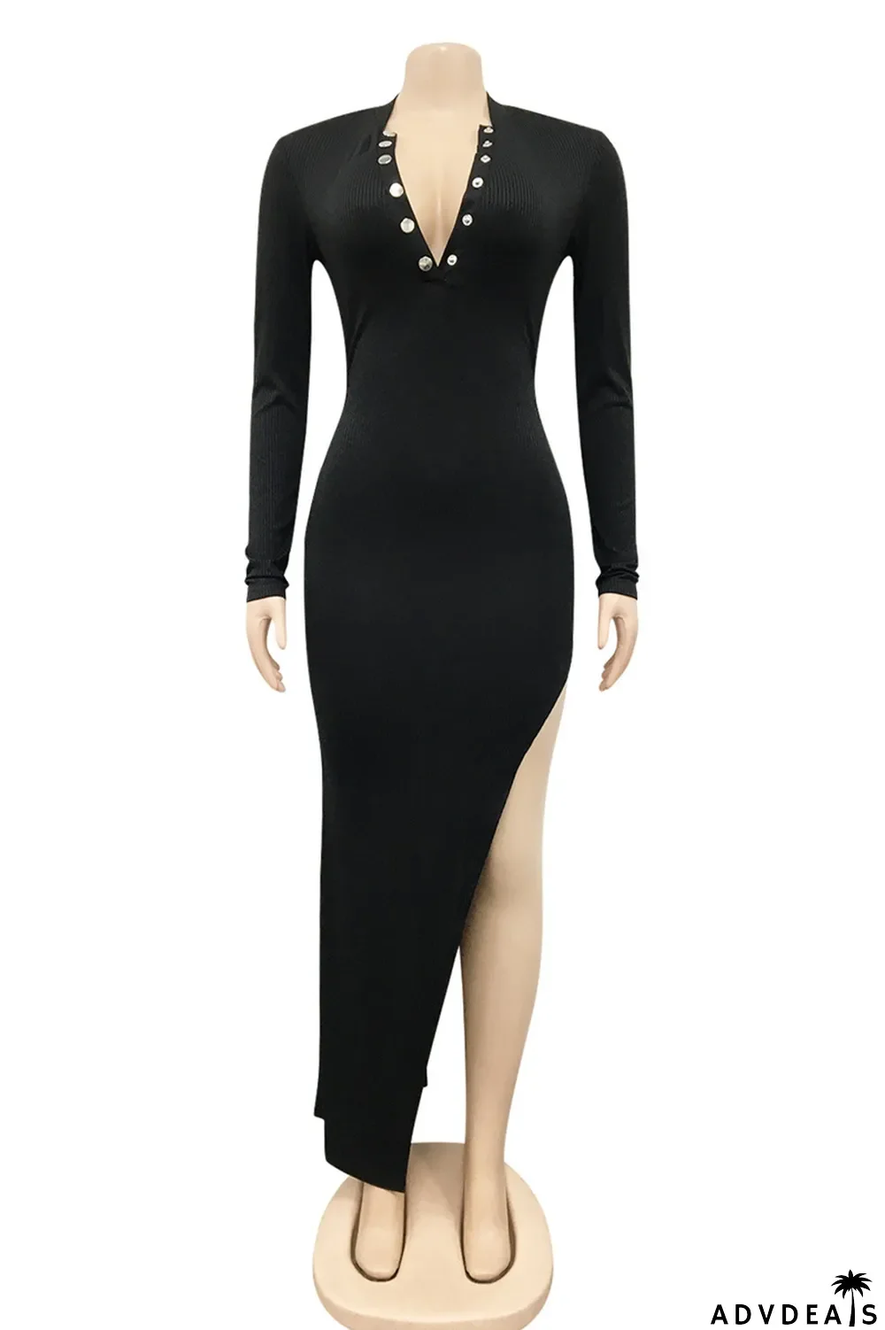 Brown Fashion Sexy Solid Backless V Neck Long Sleeve Dresses