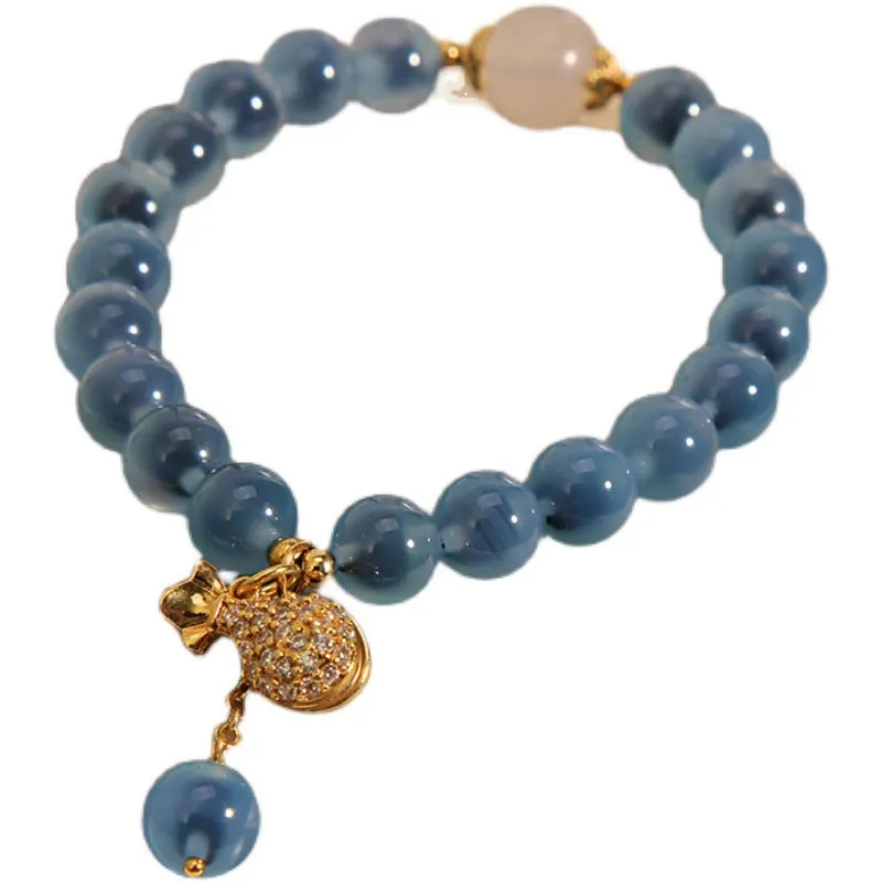 Blue Agate Jade Money Bag Fortune Bracelet