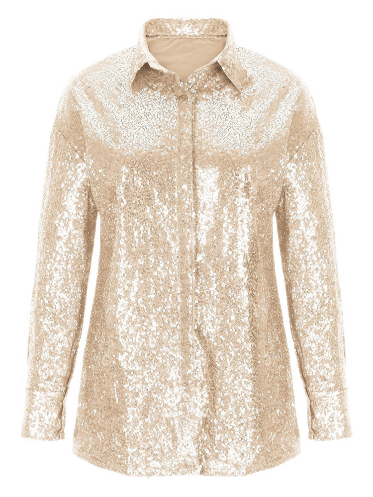 Tossy Sparkle Loose For Women Shirts Patchwork Long Sleeve Straight High Waist Y2k Top Female Elegant Glitter Shirt Top