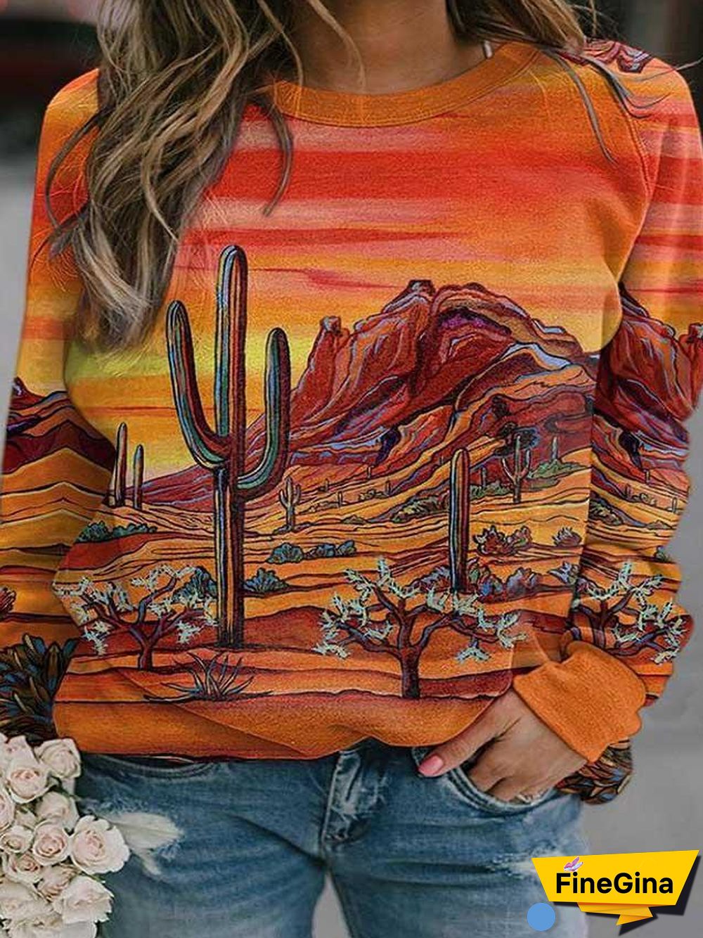 Mountains And Cactus Prinnted Top