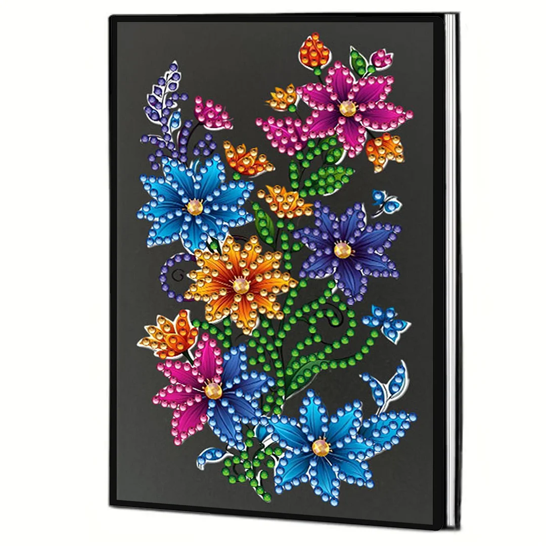 5D DIY Rhinestone Art Painting Notebook Kit for Holiday Birthday Gift (Flower)
