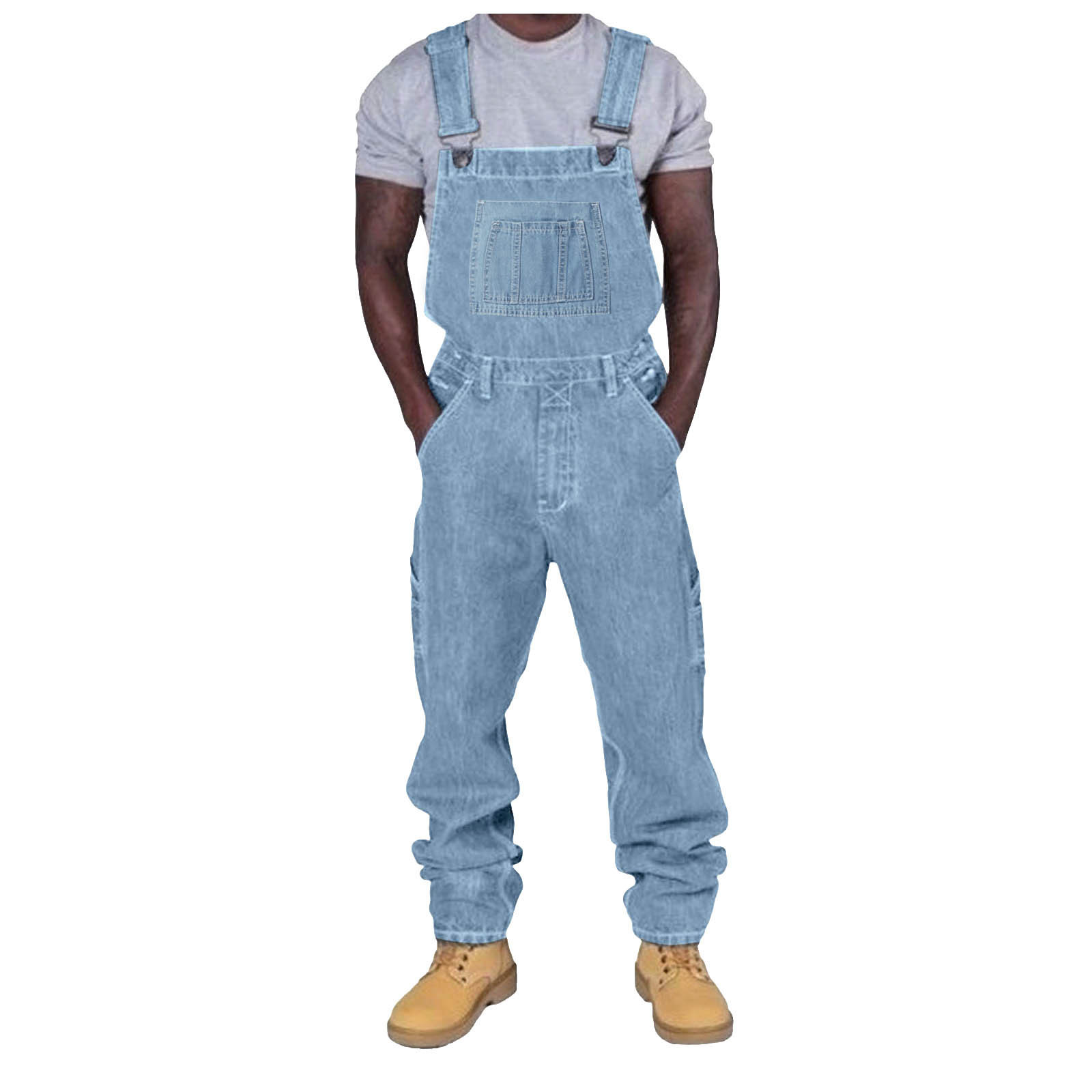 Tomroads Men'S Fashionable Pocket Denim Jumpsuit Tear Overalls Denim Suspender Trousers Breathable Straight Leg Sweatpants