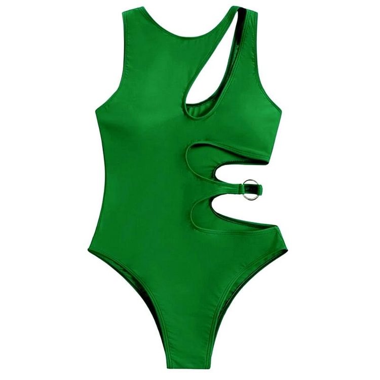 Flaxmaker Cutout Solid Color Sexy One Piece Swimsuit