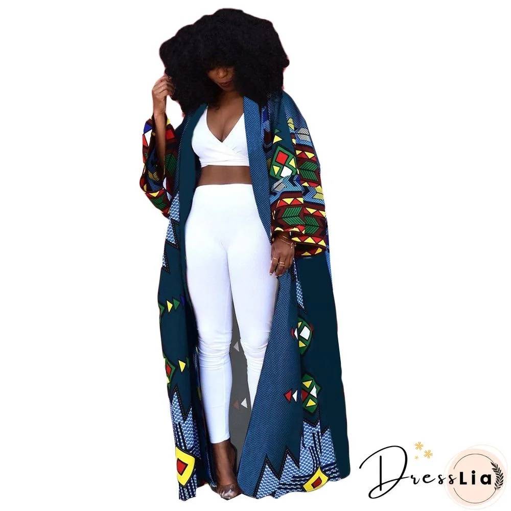 Printed Long Sleeve Open Front Long Cardigan Tops
