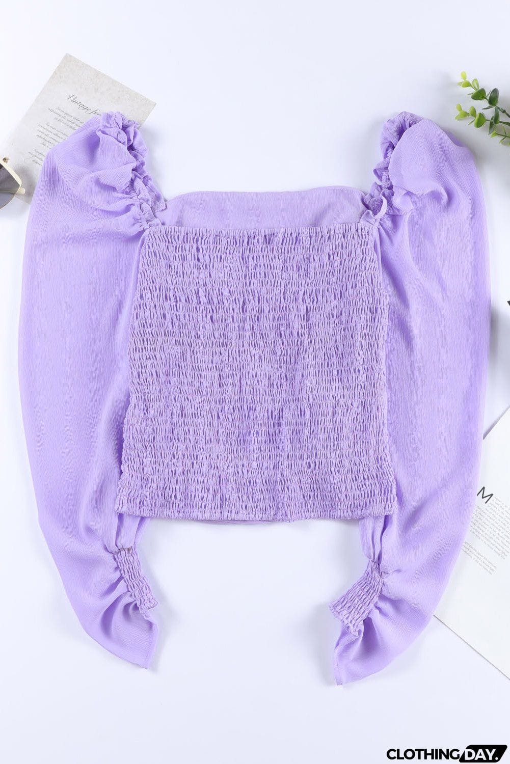 Crinkle Square Neck Puff Sleeve Top